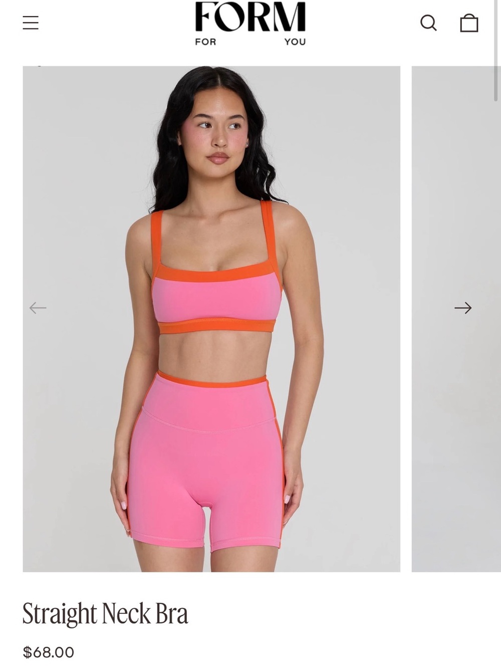 SET Active Pink Sports Bra with Orange Trim and SHORTS